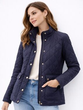 J.Crew Navy Quilted Chore Coat XXS | Lightweight Jacket Gold Snap Buttons